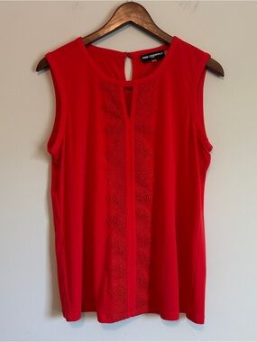 Karl Lagerfeld Paris Red Sleeveless Top Women M Flowy Basic French Embroidered